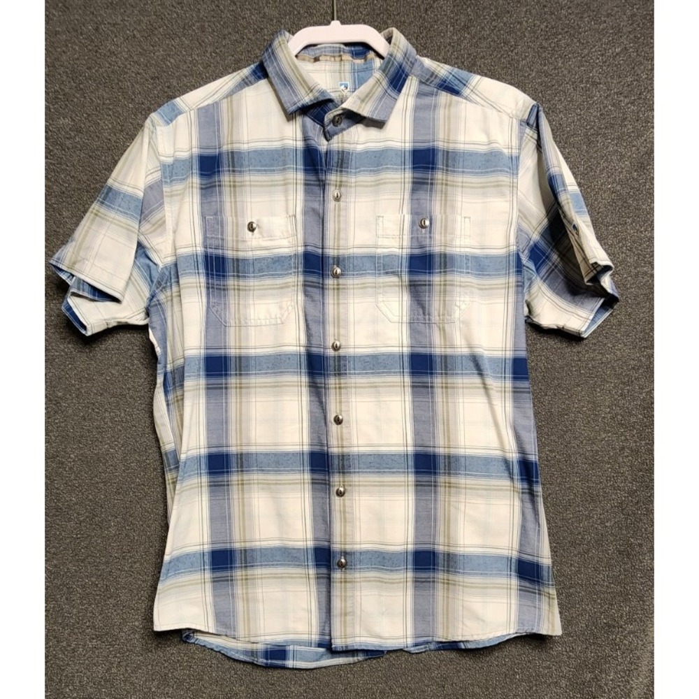 KĆHL Men's Short Sleeve Button-Up Shirt Blue Plaid Size Large 22S Style 7383 Out